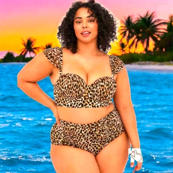 TORRID Retro Chic Cheetah Print Underwire Swim Top & High Rise Ruched Breifs 3X - Picture 1 of 16